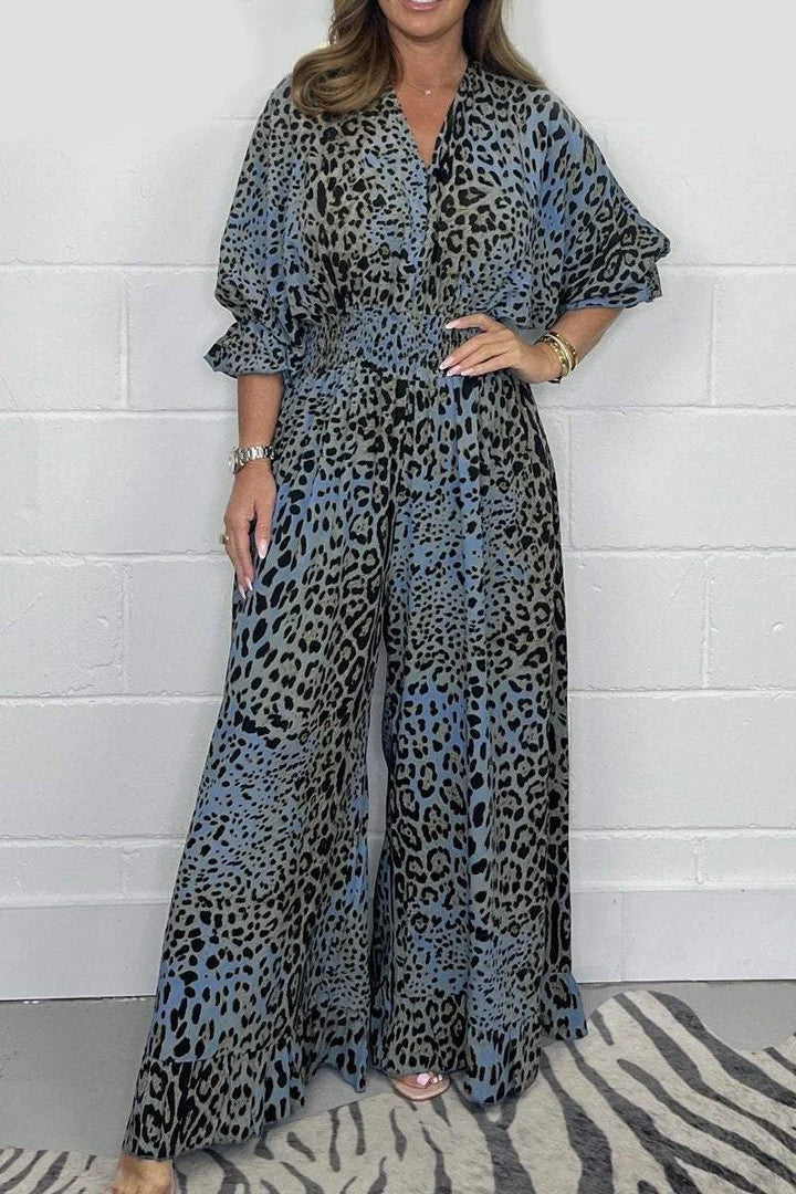 🔥🐆Utolsó napi akció👗Leopárdmintás alkalmi bő jumpsuit