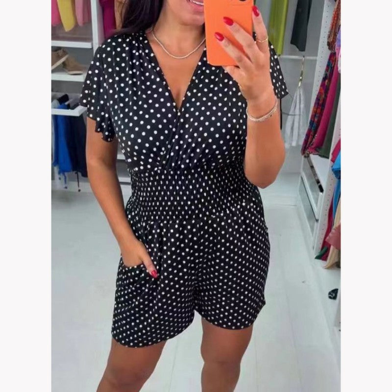 💕SUMMER SALE💕Polka Dot V-nyakú egyrészes rövidnadrág Jumpsuit