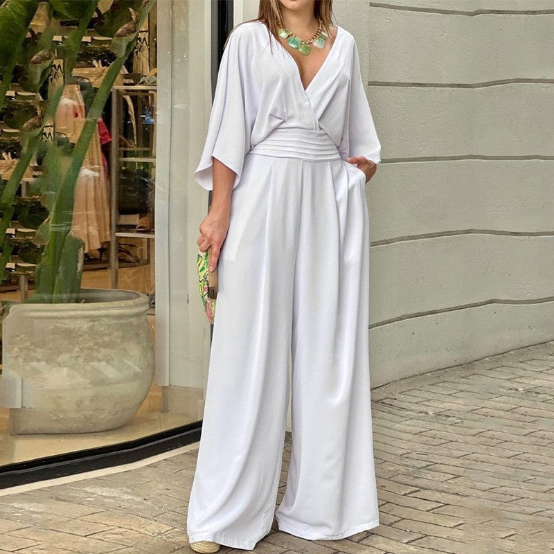 💖Elegáns női jumpsuit széles szárral és V-nyakkal